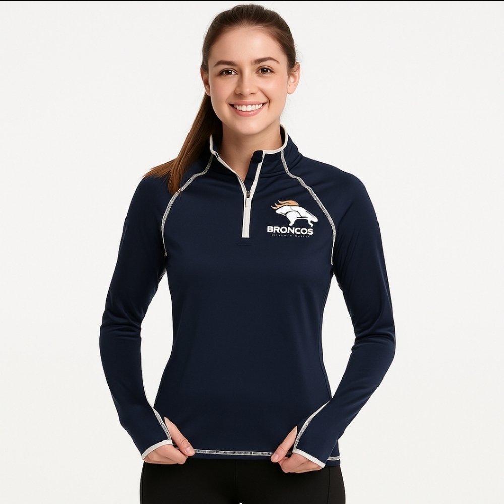 NFL Team Black Broncos Womens Quarter Zip Fleece Sz Lg